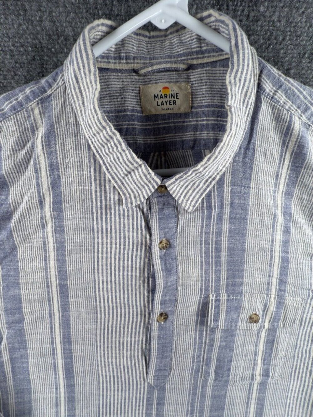 Marine Layer XL Striped Blue Soft Shirt Long Sleeve 1/2 Button Up Pullover Men